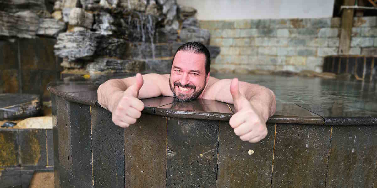 Alexey at a spa center, hot springs of Kunming